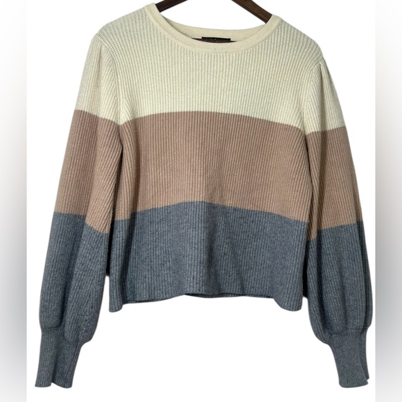 Lulus Trio-Tone Colorblock Ribbed Sweater Size M Long Balloon Sleeve Cozy Winter - Picture 2 of 9